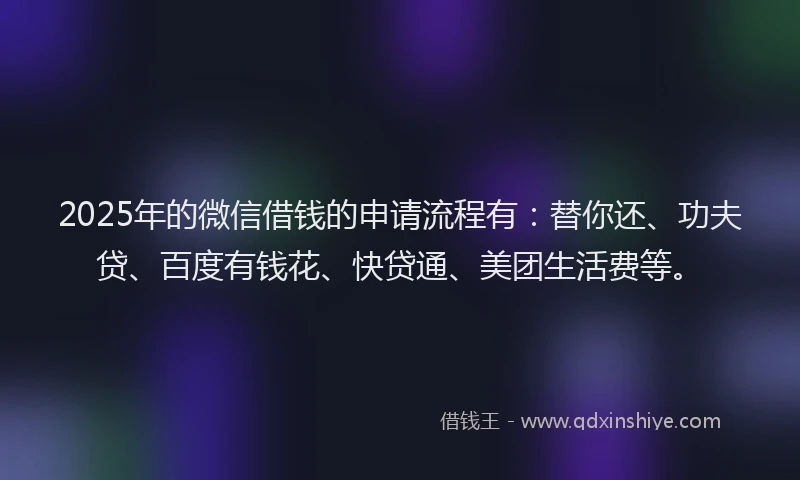 2025年的微信借钱的申请流程有：替你还、功夫贷、百度有钱花、快贷通、美团生活费等。