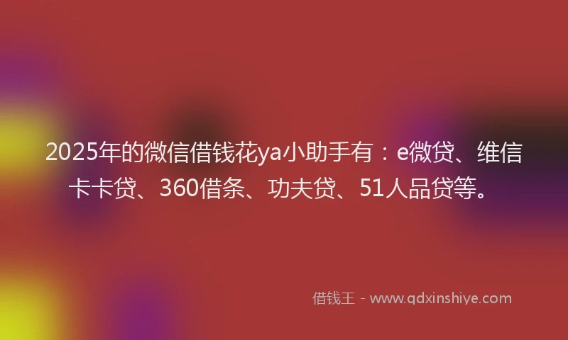 2025年的微信借钱花ya小助手有：e微贷、维信卡卡贷、360借条、功夫贷、51人品贷等。