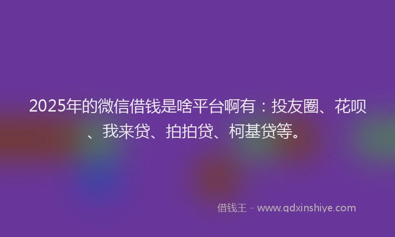 2025年的微信借钱是啥平台啊有：投友圈、花呗、我来贷、拍拍贷、柯基贷等。