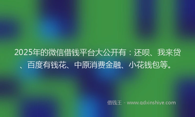2025年的微信借钱平台大公开有：还呗、我来贷、百度有钱花、中原消费金融、小花钱包等。