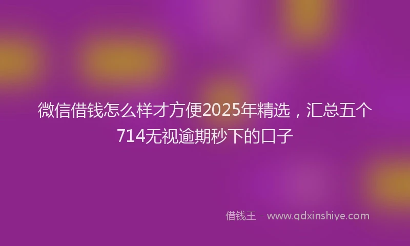 微信借钱怎么样才方便2025年精选，汇总五个714无视逾期秒下的口子
