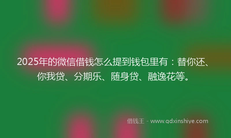 2025年的微信借钱怎么提到钱包里有：替你还、你我贷、分期乐、随身贷、融逸花等。