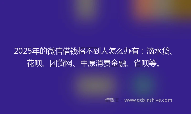 2025年的微信借钱招不到人怎么办有：滴水贷、花呗、团贷网、中原消费金融、省呗等。