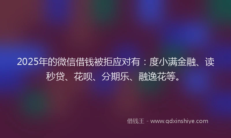 2025年的微信借钱被拒应对有：度小满金融、读秒贷、花呗、分期乐、融逸花等。