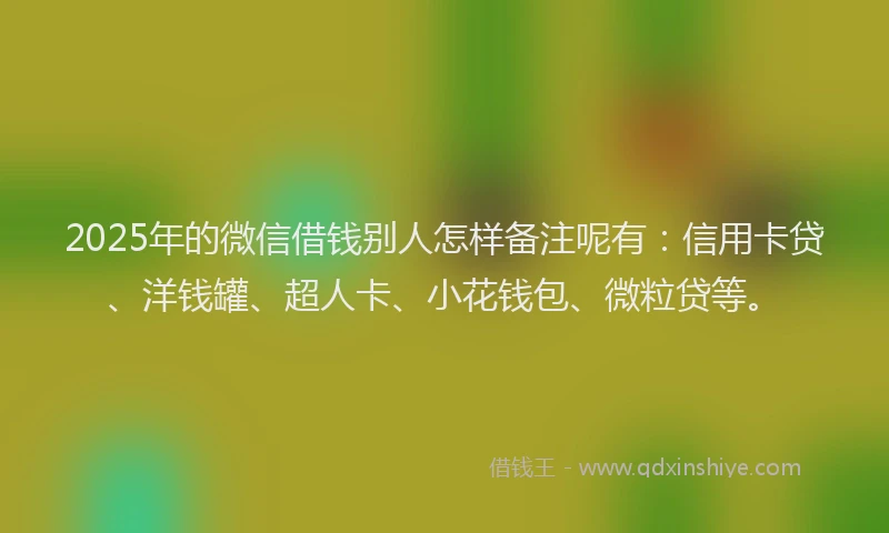 2025年的微信借钱别人怎样备注呢有：信用卡贷、洋钱罐、超人卡、小花钱包、微粒贷等。