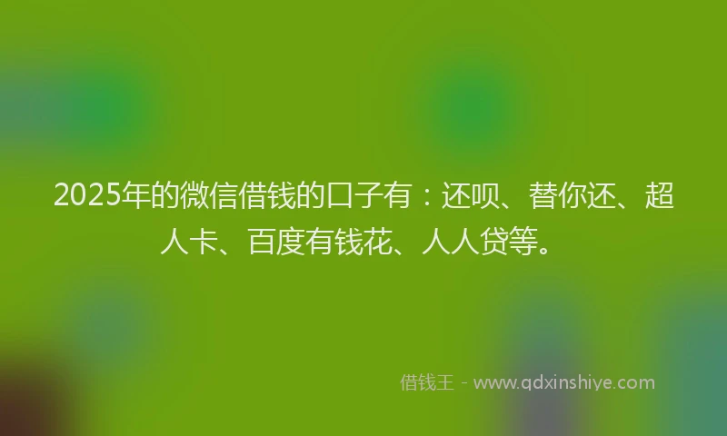 2025年的微信借钱的口子有：还呗、替你还、超人卡、百度有钱花、人人贷等。