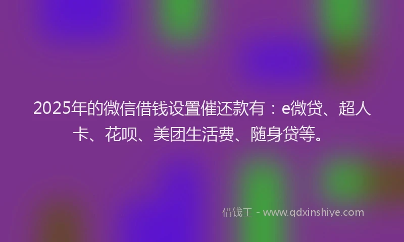 2025年的微信借钱设置催还款有：e微贷、超人卡、花呗、美团生活费、随身贷等。