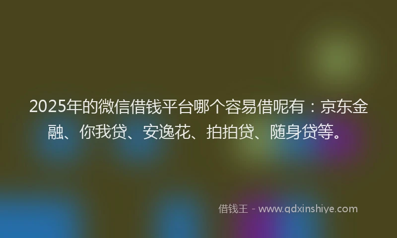 2025年的微信借钱平台哪个容易借呢有：京东金融、你我贷、安逸花、拍拍贷、随身贷等。