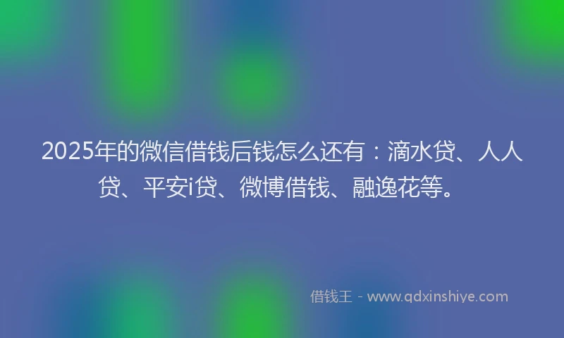 2025年的微信借钱后钱怎么还有：滴水贷、人人贷、平安i贷、微博借钱、融逸花等。