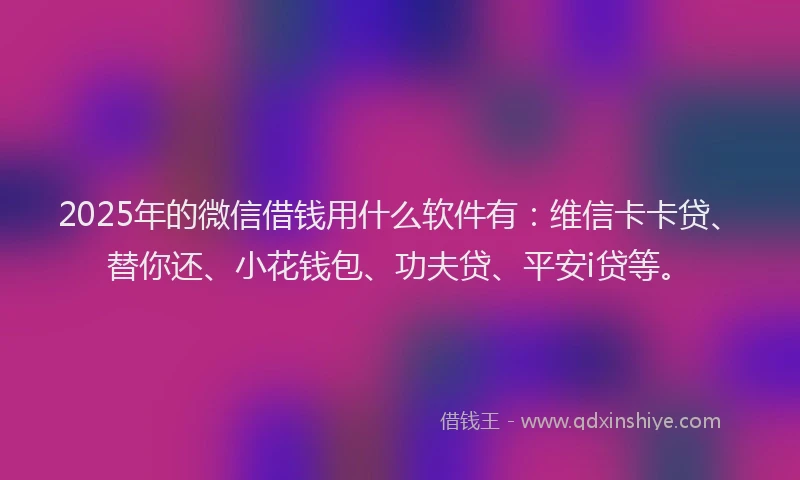2025年的微信借钱用什么软件有：维信卡卡贷、替你还、小花钱包、功夫贷、平安i贷等。