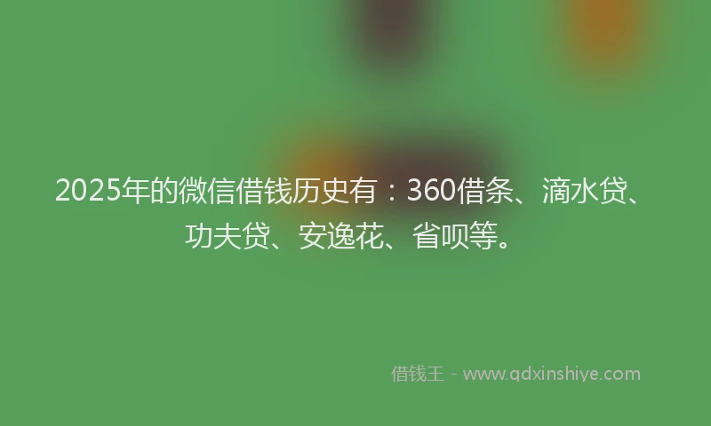 2025年的微信借钱历史有：360借条、滴水贷、功夫贷、安逸花、省呗等。
