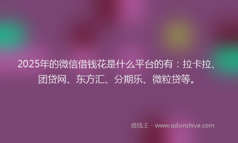 2025年的微信借钱花是什么平台的有：拉卡拉、团贷网、东方汇、分期乐、微粒贷等。