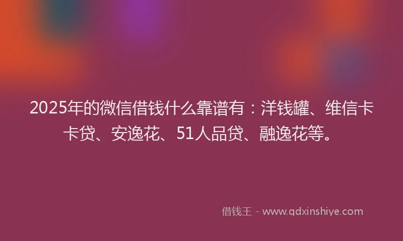 2025年的微信借钱什么靠谱有：洋钱罐、维信卡卡贷、安逸花、51人品贷、融逸花等。