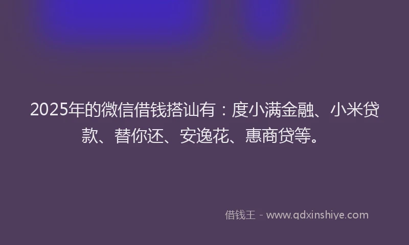 2025年的微信借钱搭讪有：度小满金融、小米贷款、替你还、安逸花、惠商贷等。