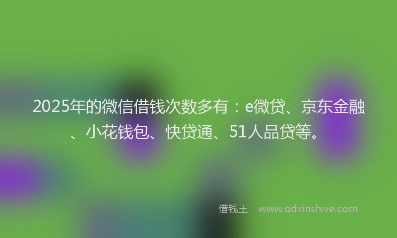 2025年的微信借钱次数多有：e微贷、京东金融、小花钱包、快贷通、51人品贷等。