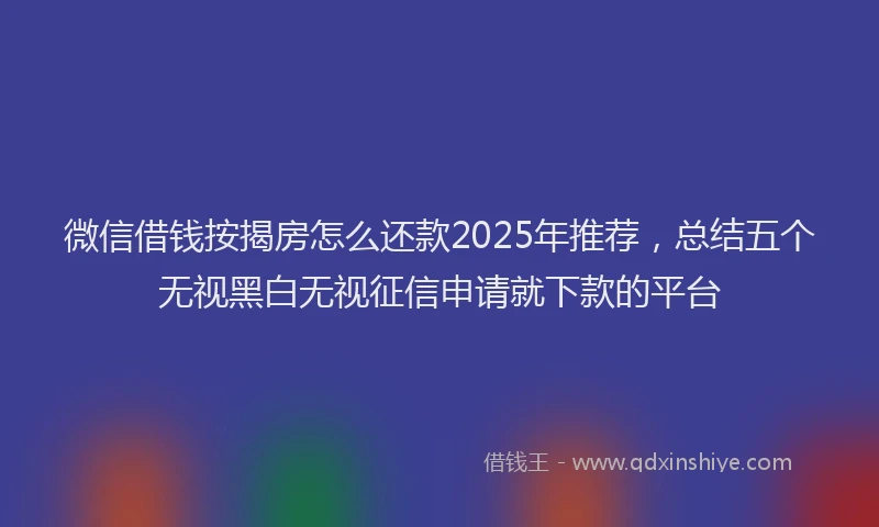 微信借钱按揭房怎么还款2025年推荐，总结五个无视黑白无视征信申请就下款的平台