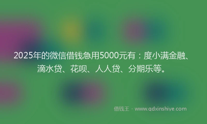 2025年的微信借钱急用5000元有：度小满金融、滴水贷、花呗、人人贷、分期乐等。