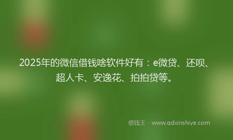 2025年的微信借钱啥软件好有：e微贷、还呗、超人卡、安逸花、拍拍贷等。