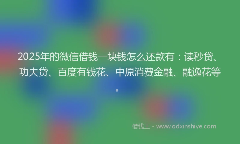 2025年的微信借钱一块钱怎么还款有：读秒贷、功夫贷、百度有钱花、中原消费金融、融逸花等。