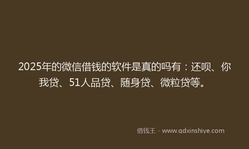 2025年的微信借钱的软件是真的吗有：还呗、你我贷、51人品贷、随身贷、微粒贷等。