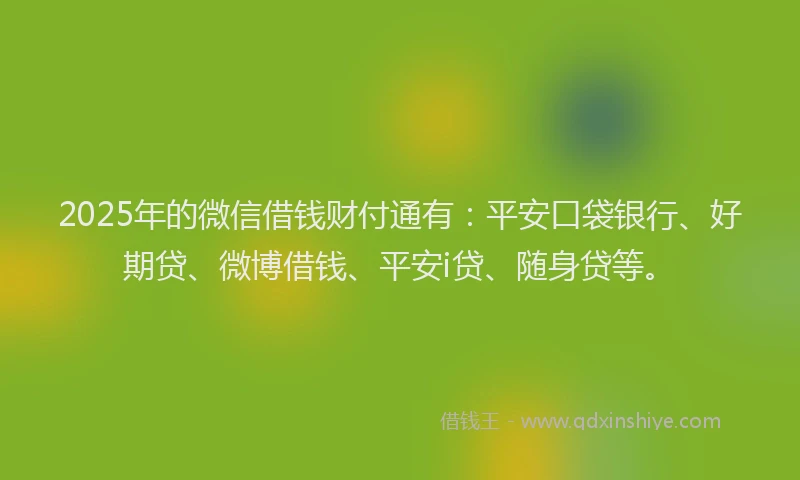 2025年的微信借钱财付通有：平安口袋银行、好期贷、微博借钱、平安i贷、随身贷等。