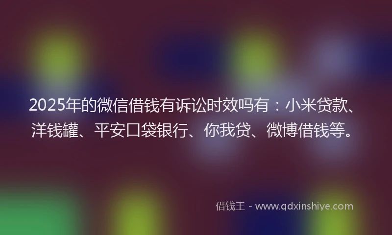 2025年的微信借钱有诉讼时效吗有：小米贷款、洋钱罐、平安口袋银行、你我贷、微博借钱等。