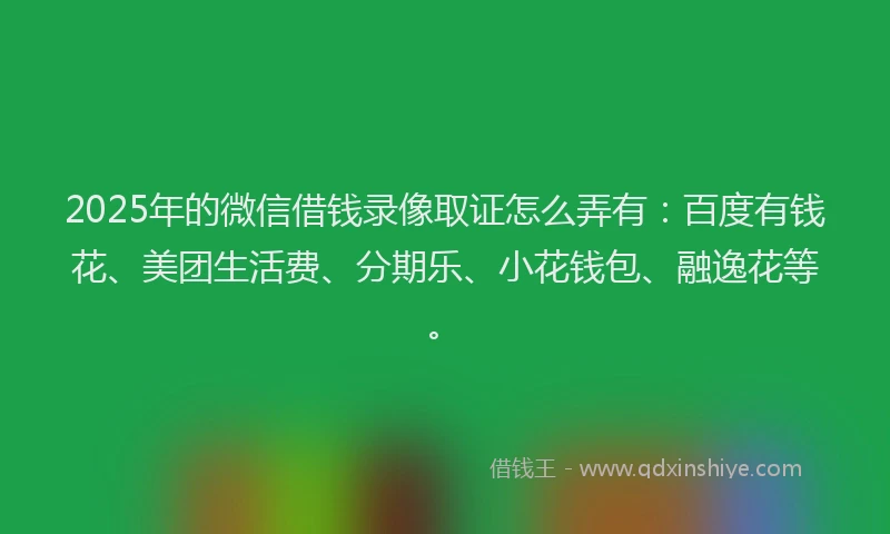 2025年的微信借钱录像取证怎么弄有：百度有钱花、美团生活费、分期乐、小花钱包、融逸花等。