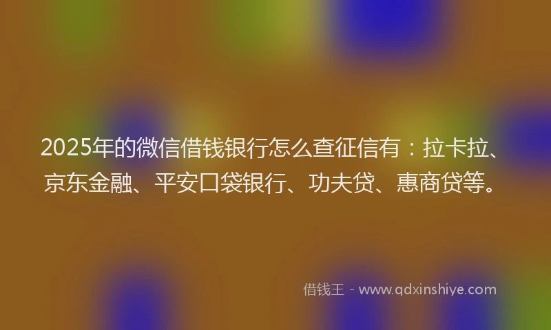 2025年的微信借钱银行怎么查征信有：拉卡拉、京东金融、平安口袋银行、功夫贷、惠商贷等。