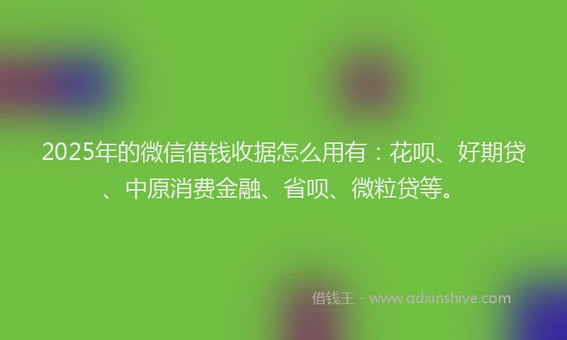2025年的微信借钱收据怎么用有：花呗、好期贷、中原消费金融、省呗、微粒贷等。