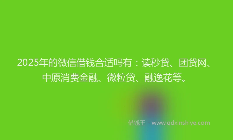 2025年的微信借钱合适吗有：读秒贷、团贷网、中原消费金融、微粒贷、融逸花等。