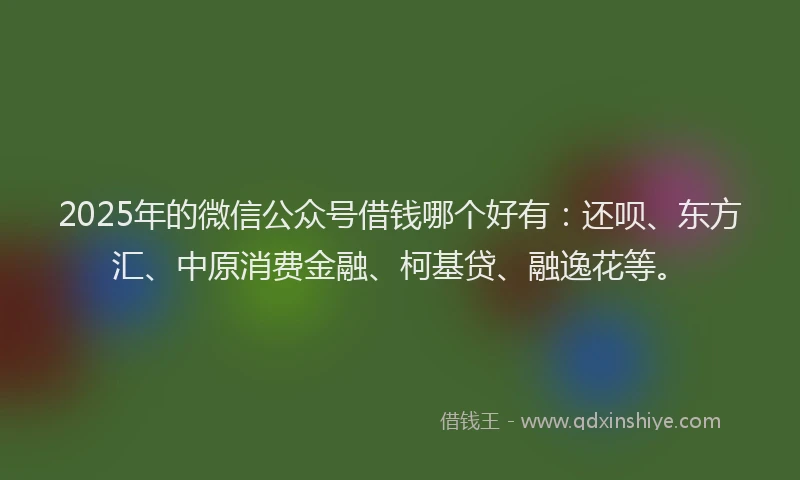 2025年的微信公众号借钱哪个好有：还呗、东方汇、中原消费金融、柯基贷、融逸花等。
