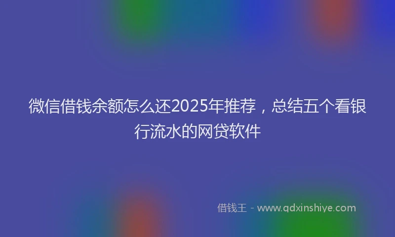 微信借钱余额怎么还2025年推荐，总结五个看银行流水的网贷软件