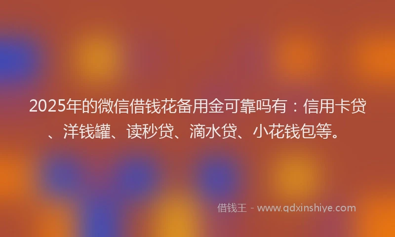2025年的微信借钱花备用金可靠吗有：信用卡贷、洋钱罐、读秒贷、滴水贷、小花钱包等。