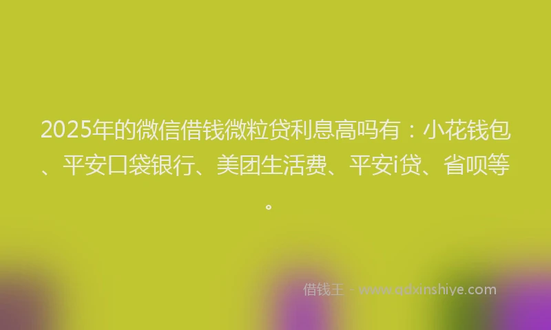 2025年的微信借钱微粒贷利息高吗有：小花钱包、平安口袋银行、美团生活费、平安i贷、省呗等。