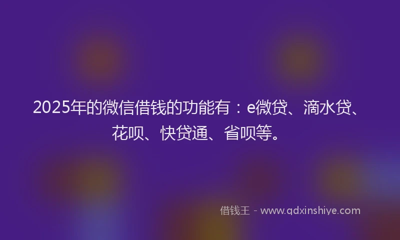 2025年的微信借钱的功能有：e微贷、滴水贷、花呗、快贷通、省呗等。