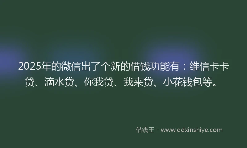 2025年的微信出了个新的借钱功能有：维信卡卡贷、滴水贷、你我贷、我来贷、小花钱包等。