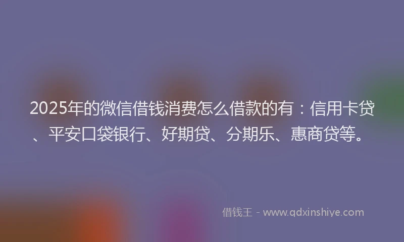 2025年的微信借钱消费怎么借款的有：信用卡贷、平安口袋银行、好期贷、分期乐、惠商贷等。