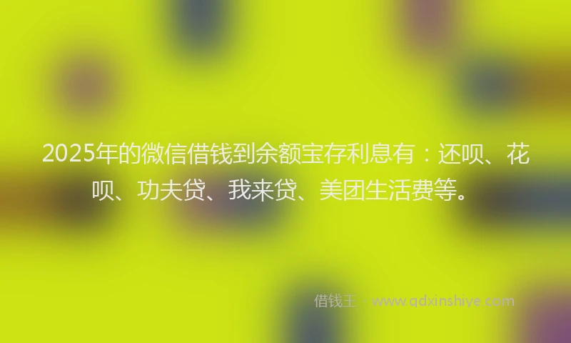 2025年的微信借钱到余额宝存利息有：还呗、花呗、功夫贷、我来贷、美团生活费等。