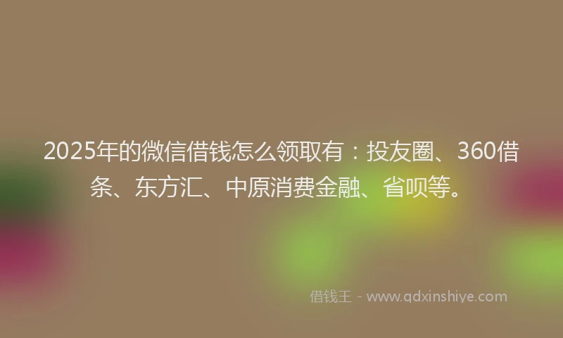 2025年的微信借钱怎么领取有：投友圈、360借条、东方汇、中原消费金融、省呗等。