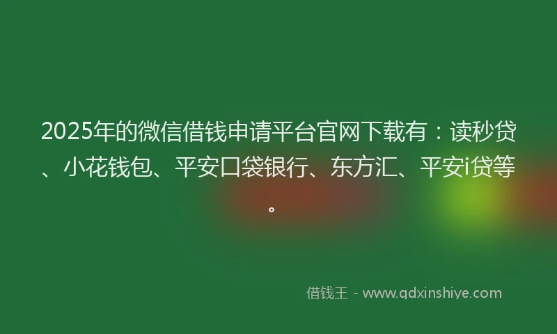 2025年的微信借钱申请平台官网下载有：读秒贷、小花钱包、平安口袋银行、东方汇、平安i贷等。