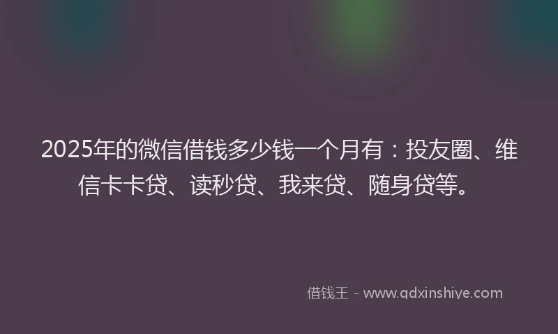 2025年的微信借钱多少钱一个月有：投友圈、维信卡卡贷、读秒贷、我来贷、随身贷等。
