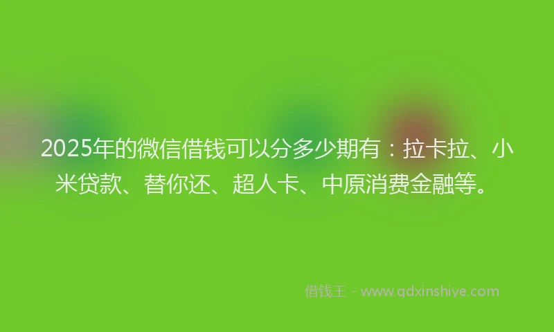 2025年的微信借钱可以分多少期有：拉卡拉、小米贷款、替你还、超人卡、中原消费金融等。