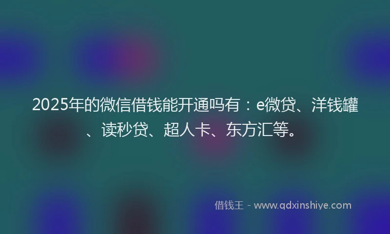 2025年的微信借钱能开通吗有：e微贷、洋钱罐、读秒贷、超人卡、东方汇等。