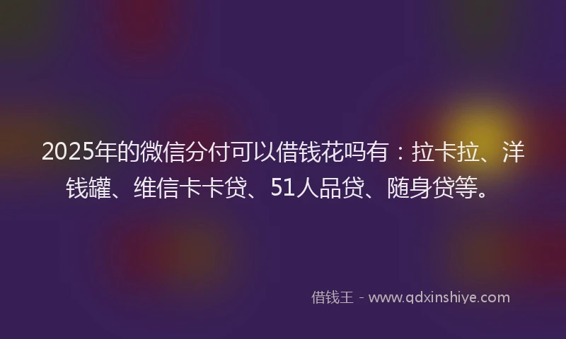 2025年的微信分付可以借钱花吗有：拉卡拉、洋钱罐、维信卡卡贷、51人品贷、随身贷等。