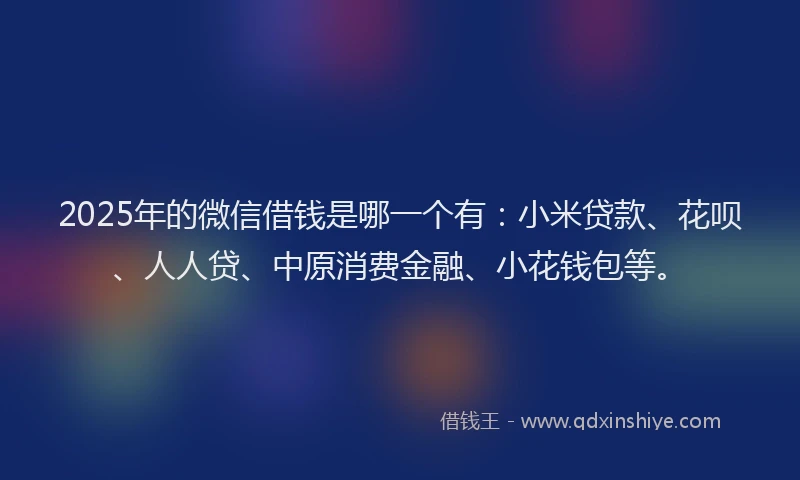 2025年的微信借钱是哪一个有：小米贷款、花呗、人人贷、中原消费金融、小花钱包等。
