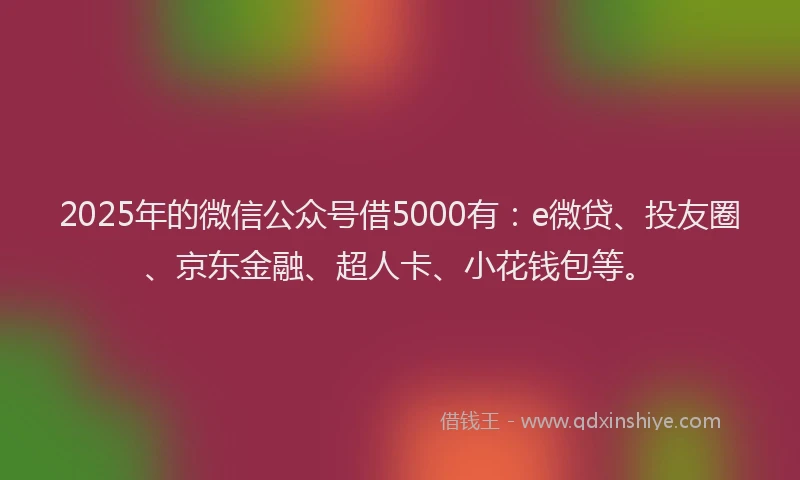 2025年的微信公众号借5000有：e微贷、投友圈、京东金融、超人卡、小花钱包等。
