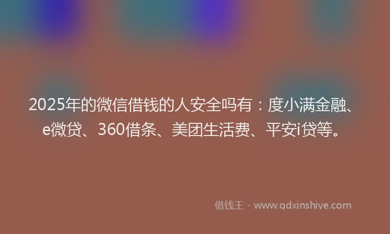 2025年的微信借钱的人安全吗有：度小满金融、e微贷、360借条、美团生活费、平安i贷等。