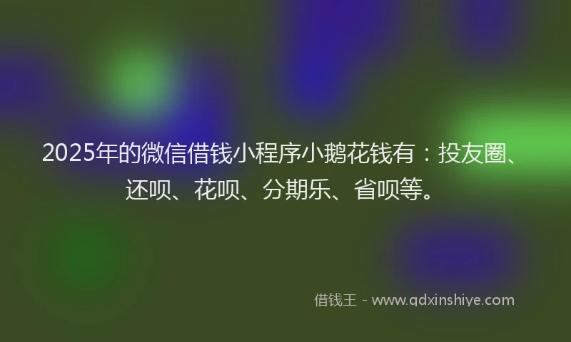2025年的微信借钱小程序小鹅花钱有：投友圈、还呗、花呗、分期乐、省呗等。