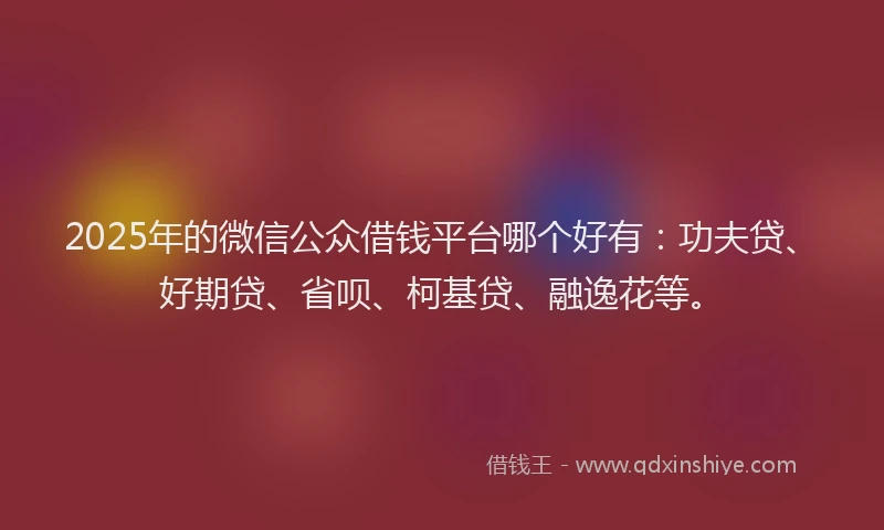 2025年的微信公众借钱平台哪个好有：功夫贷、好期贷、省呗、柯基贷、融逸花等。