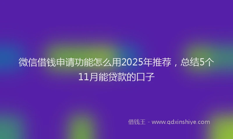 微信借钱申请功能怎么用2025年推荐，总结5个11月能贷款的口子